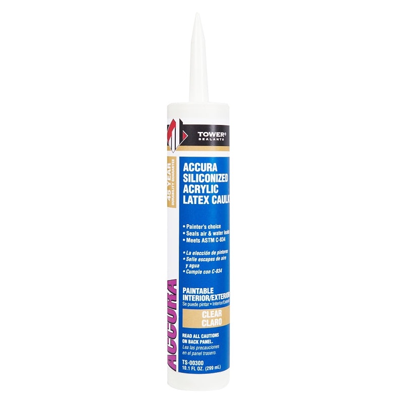 Tower Sealants ACCURA TS-00300 Silicone Caulk, Clear, 7 to 14 days Curing, 40 to 140 deg F, 10.1 fl-oz Tube, Pack of 12