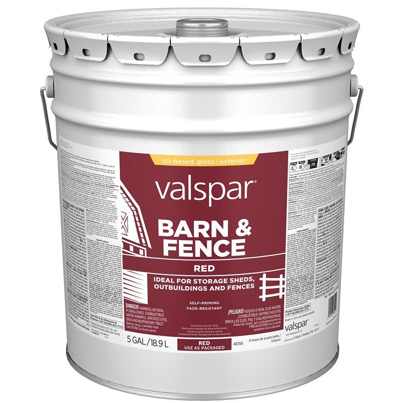 Valspar 2125-11 Oil Barn and Fence Paint, Gloss, Red, Liquid, 5 gal Pail