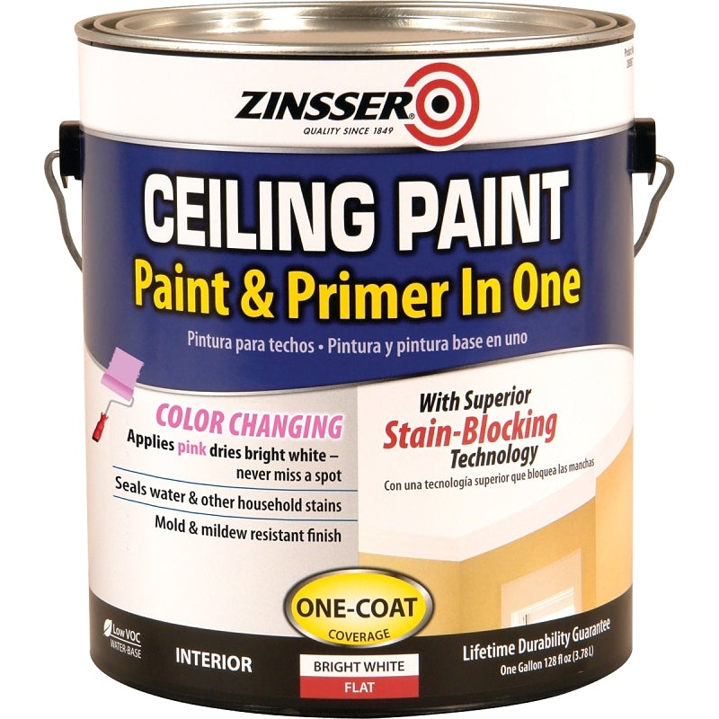 Zinsser 260967 Ceiling Paint, Flat, Bright White, 1 gal, Can, Water, Pack of 2