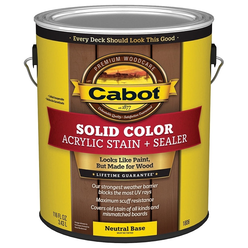 Cabot 140.0001806.007 Solid Stain, Low Luster, Neutral, Liquid, 1 gal, Pack of 4