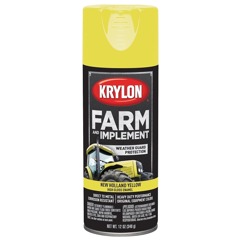 Krylon K01949000 Farm Equipment Spray, High-Gloss, New Holland Yellow, 12 oz, Pack of 6