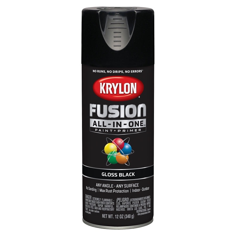 Krylon K02702007 Spray Paint, 12 oz Can, 25 sq-ft Coverage Area, Acrylic Base, Gloss, Black