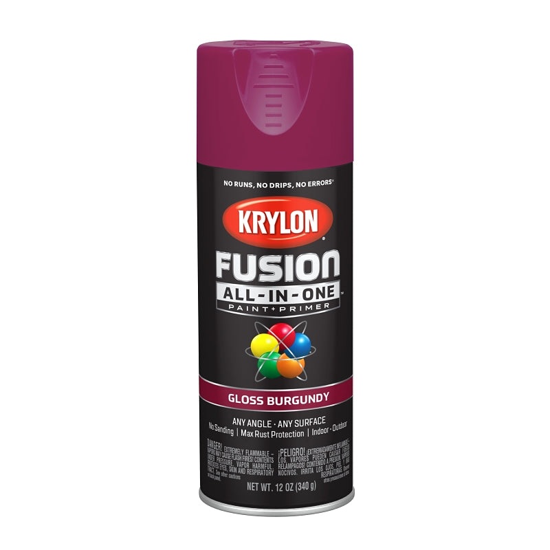 Krylon K02704007 Spray Paint, 12 oz Can, 25 sq-ft Coverage Area, Acrylic Base, Gloss, Burgundy