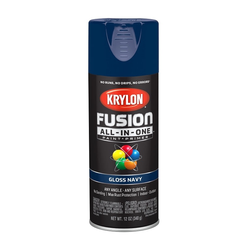 Krylon K02714007 Spray Paint, 12 oz Can, 25 sq-ft Coverage Area, Acrylic Base, Gloss, Navy, Exterior, Interior