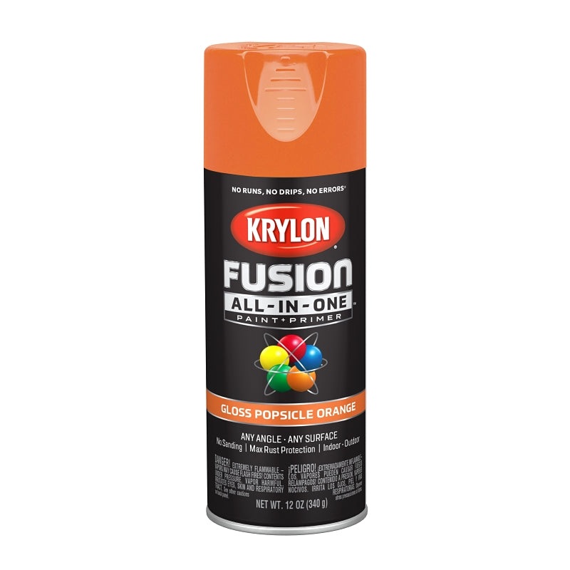 Krylon K02718007 Spray Paint, 12 oz Can, 25 sq-ft Coverage Area, Popsicle Orange, Exterior, Interior