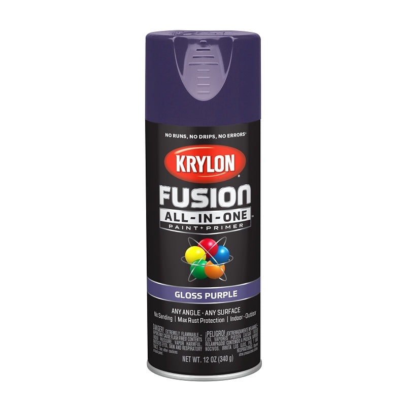 Krylon K02719007 Spray Paint, 12 oz Can, 25 sq-ft Coverage Area, Acrylic Base, Gloss, Purple, Exterior, Interior