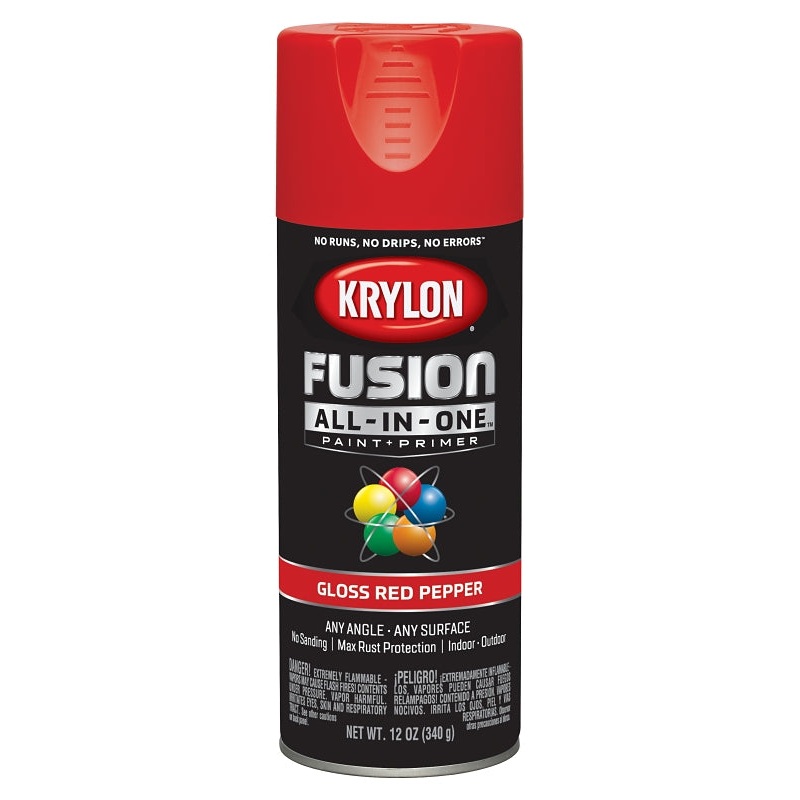 Krylon K02720007 Spray Paint, 12 oz Can, 25 sq-ft Coverage Area, Acrylic Base, Gloss, Red Pepper