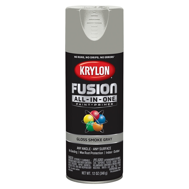 Krylon K02723007 Spray Paint, 12 oz Can, 25 sq-ft Coverage Area, Acrylic Base, Gloss, Smoke Gray