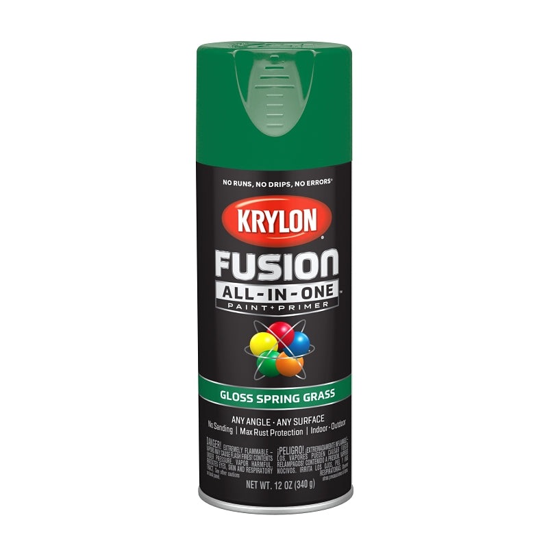 Krylon K02724007 Spray Paint, 12 oz Can, 25 sq-ft Coverage Area, Acrylic Base, Gloss, Spring Grass, Exterior, Interior