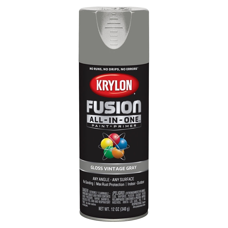 Krylon K02726007 Spray Paint, 12 oz Can, 25 sq-ft Coverage Area, Acrylic Base, Gloss, Vintage Gray