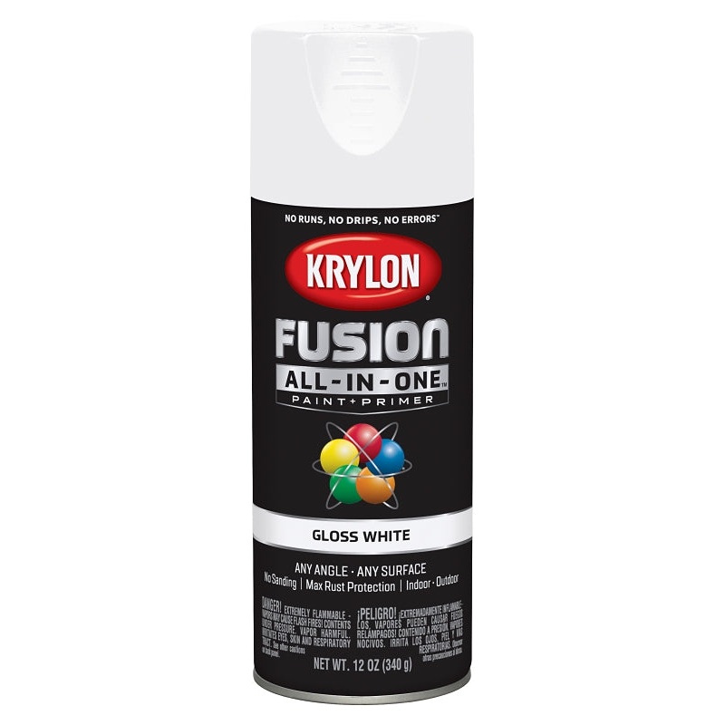 Krylon K02727007 Spray Paint, 12 oz Can, 25 sq-ft Coverage Area, Urethane Base, Gloss, White