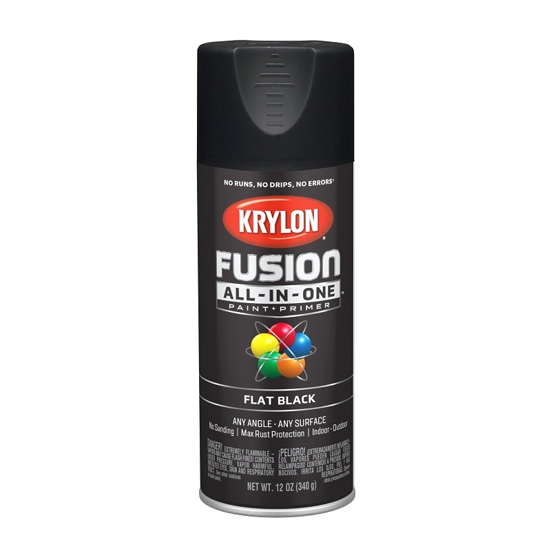 Krylon K02728007 Spray Paint, 12 oz Can, 25 sq-ft Coverage Area, Acrylic Base, Flat, Black
