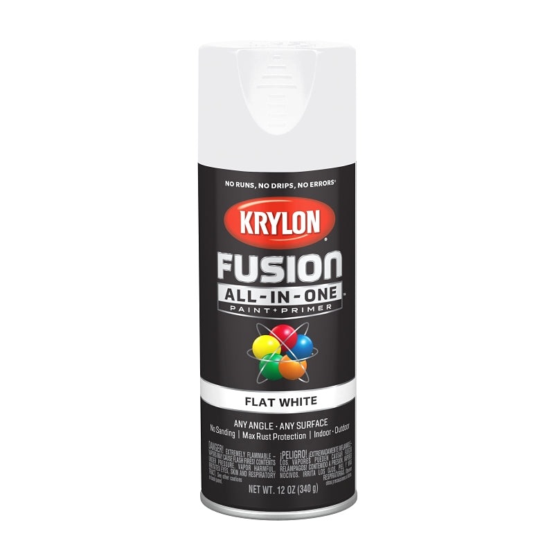 Krylon K02730007 Spray Paint, 12 oz Can, 25 sq-ft Coverage Area, Acrylic Base, Flat, White