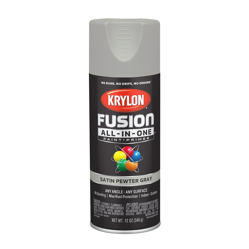 Krylon K02744007 Spray Paint, Satin, Pewter Gray, 12 oz, Can