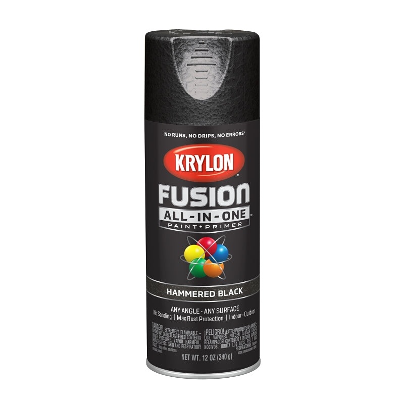 Krylon K02782007 Spray Paint, 12 oz Can, 25 sq-ft Coverage Area, Acrylic Base, Hammered, Black