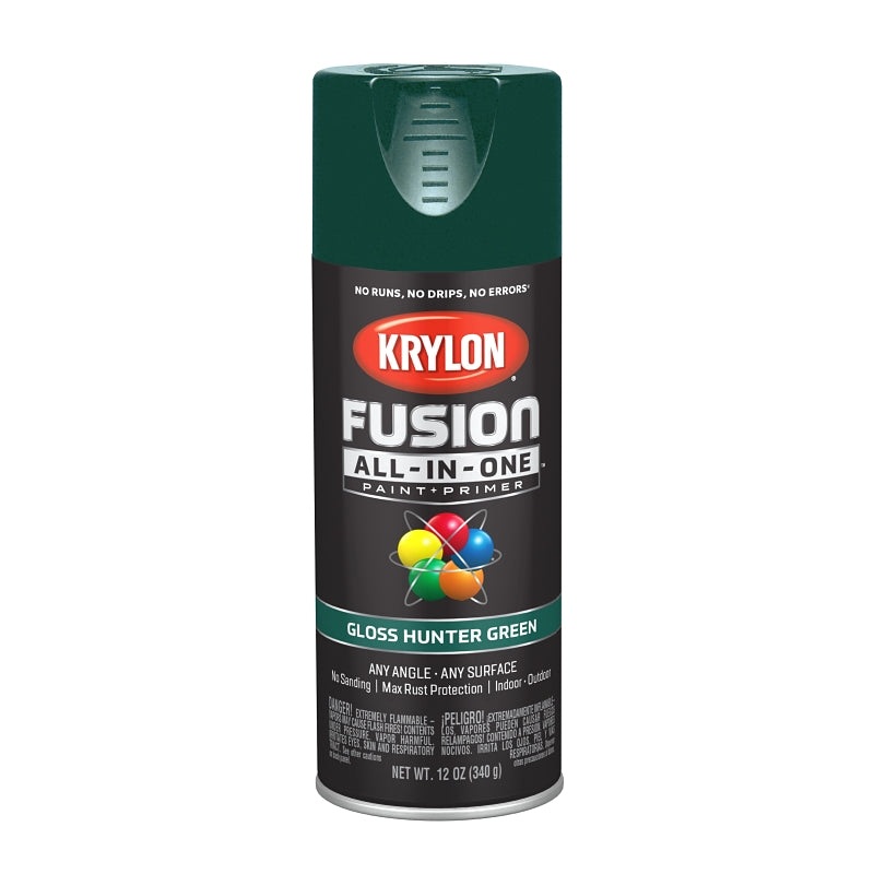 Krylon K02789007 Spray Paint, 12 oz Can, 25 sq-ft Coverage Area, Acrylic Base, Gloss, Hunter Green