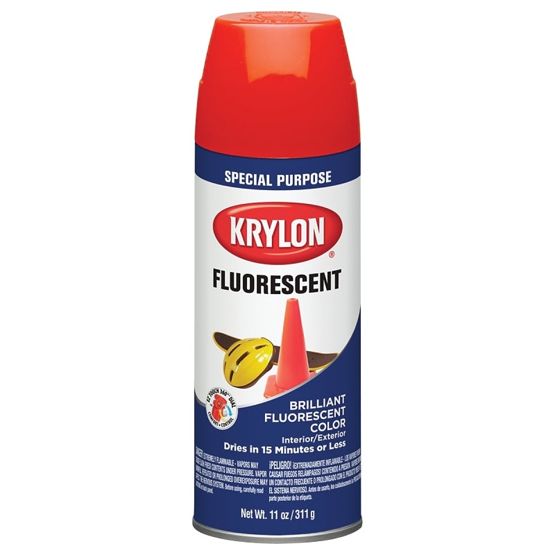 Krylon K03101007 Fluorescent Spray Paint, Gloss, Orange/Red, 11 oz, Can