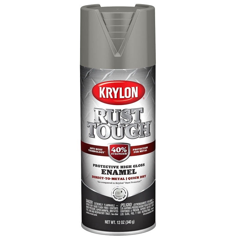 Krylon Rust Tough K09262008 Enamel Spray Paint, Gloss, Classic Gray, 12 oz, Can, Pack of 6