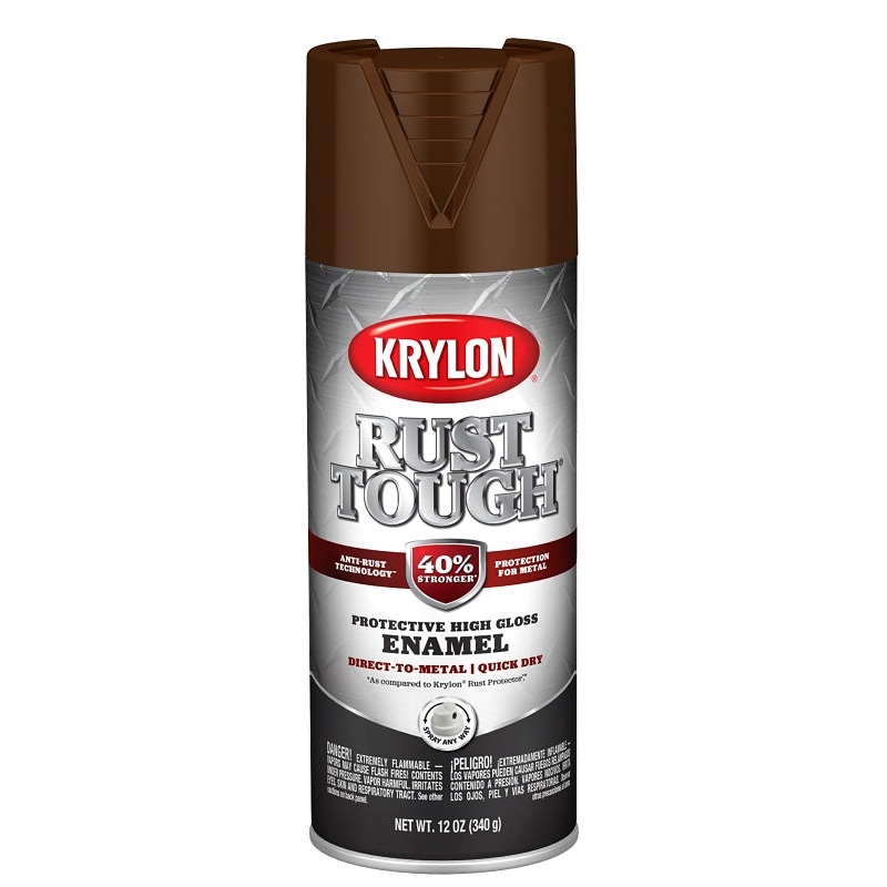 Krylon Rust Tough K09263008 Enamel Spray Paint, Gloss, Leather Brown, 12 oz, Can, Pack of 6