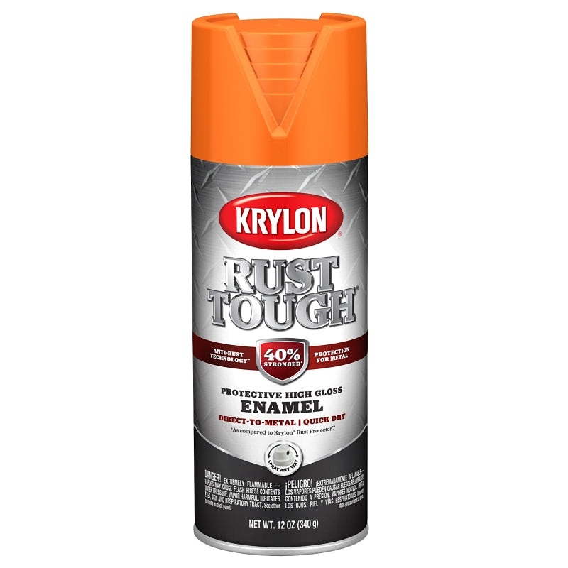 Krylon Rust Tough K09264008 Enamel Spray Paint, Gloss, Orange, 12 oz, Can, Pack of 6