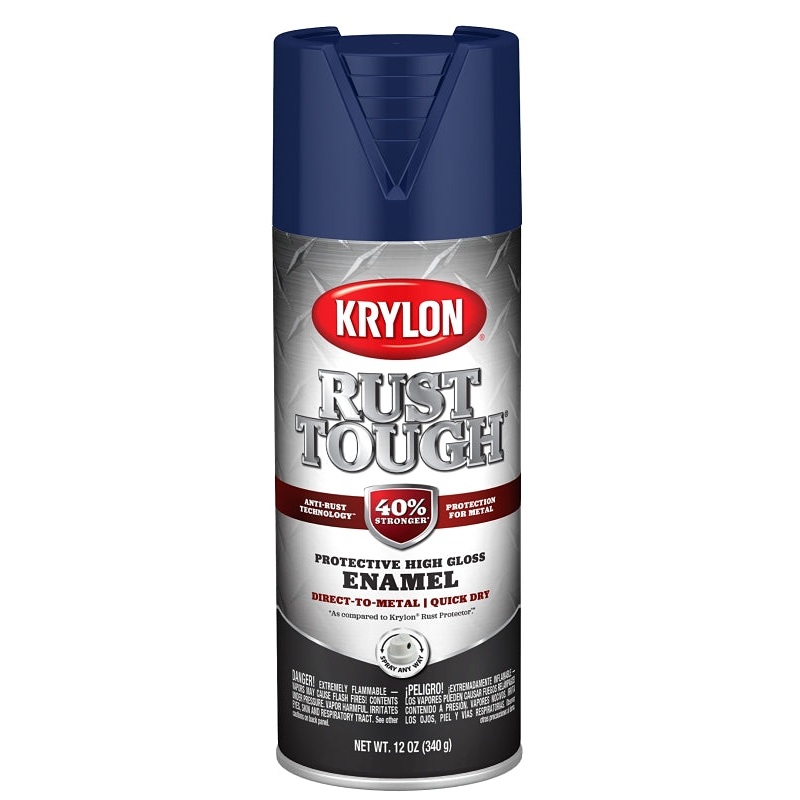 Krylon Rust Tough K09265008 Enamel Spray Paint, Gloss, Navy Blue, 12 oz, Can, Pack of 6