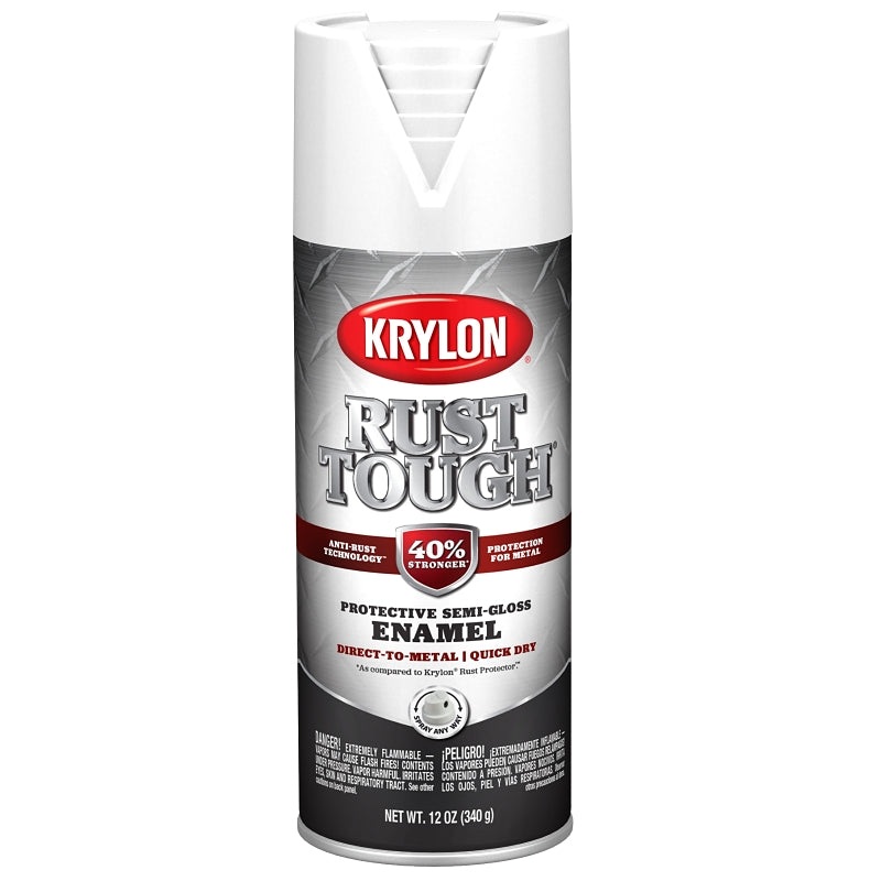Krylon Rust Tough K09266008 Enamel Spray Paint, Semi-Gloss, White, 12 oz, Can, Pack of 6