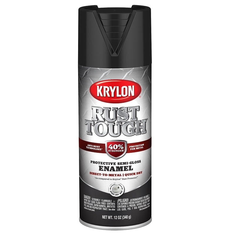 Krylon Rust Tough K09267008 Enamel Spray Paint, Semi-Gloss, Black, 12 oz, Can, Pack of 6
