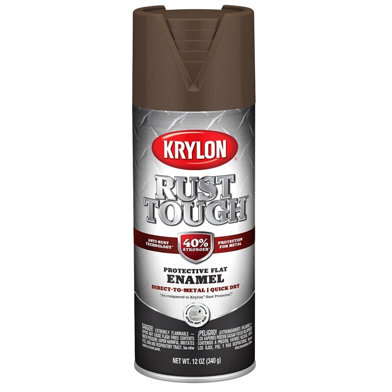 Krylon Rust Tough K09270008 Rust Preventative Spray Paint, Flat, Leather Brown, 12 oz, Can