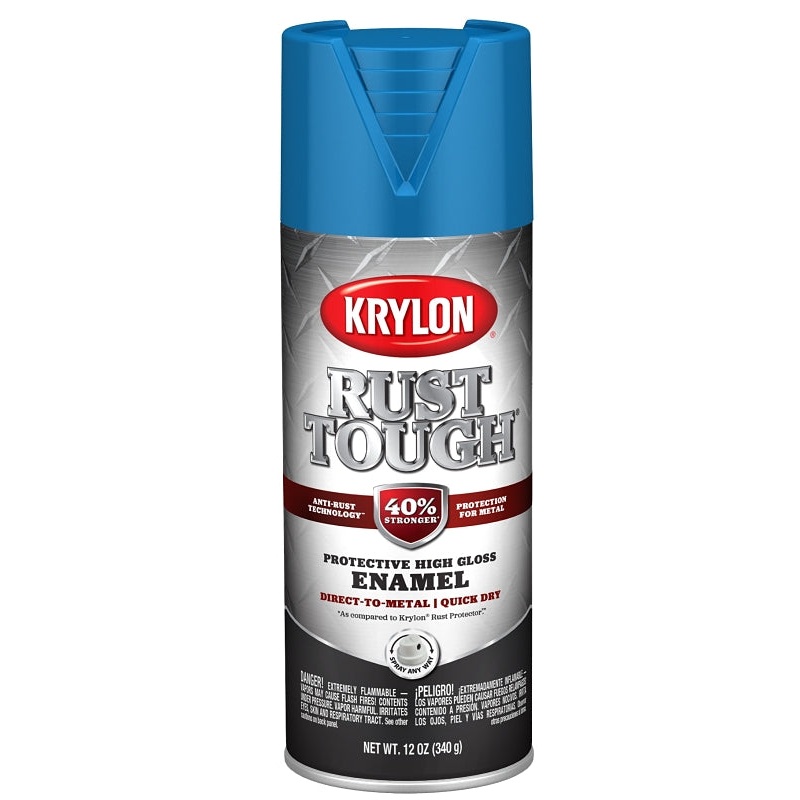 Krylon Rust Tough K09271008 Enamel Spray Paint, Gloss, Safety Blue, 12 oz, Can, Pack of 6