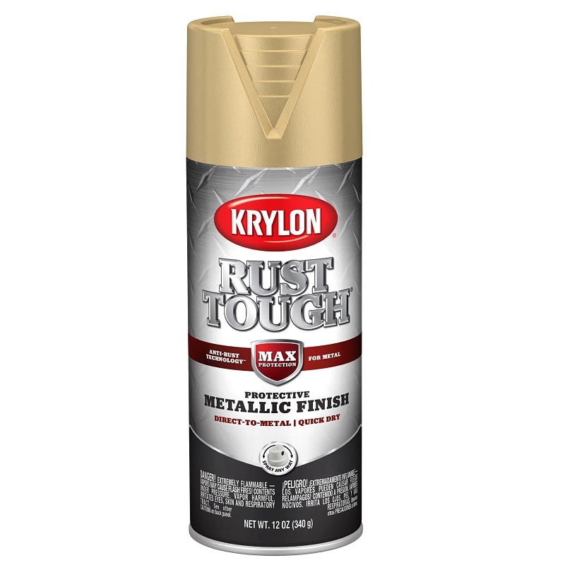 Krylon Rust Tough K09273008 Enamel Spray Paint, Metallic, Gold, 12 oz, Can, Pack of 6