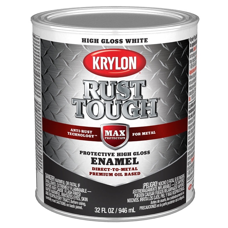Krylon Rust Tough K09704008 Rust Preventative Paint, Gloss, White, 1 qt, 400 sq-ft/gal Coverage Area, Pack of 2