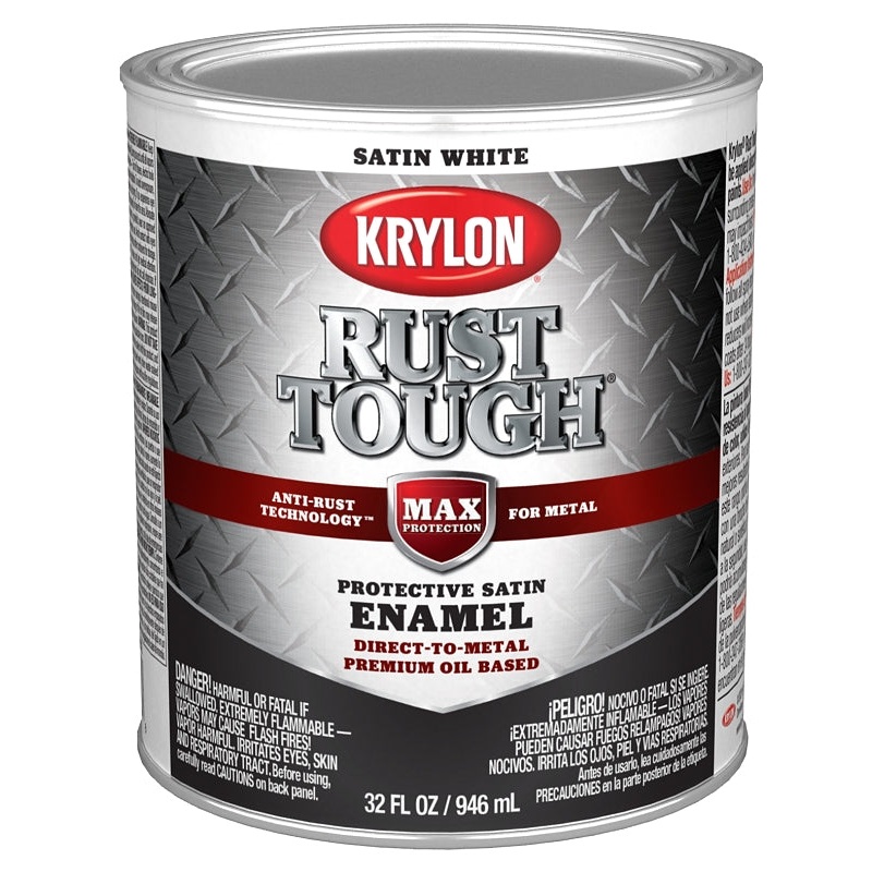 Krylon Rust Tough K09706008 Rust Preventative Paint, Satin, White, 1 qt, 400 sq-ft/gal Coverage Area, Pack of 2
