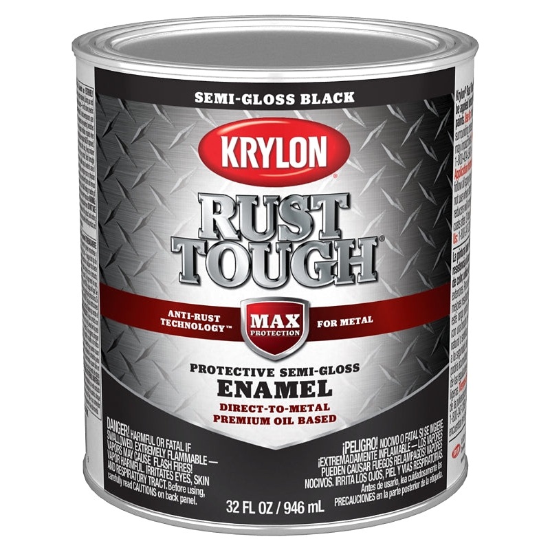 Krylon Rust Tough K09709008 Rust Preventative Paint, Semi-Gloss, Black, 1 qt, 400 sq-ft/gal Coverage Area, Pack of 2