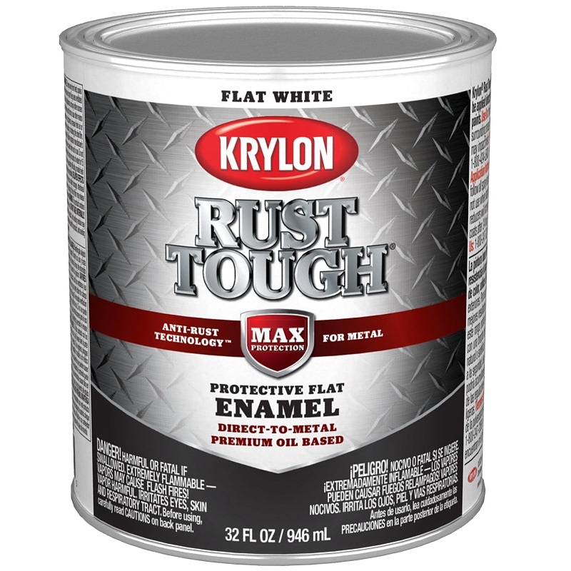 Krylon Rust Tough K09710008 Rust Preventative Paint, Flat, White, 1 qt, 400 sq-ft/gal Coverage Area, Pack of 2