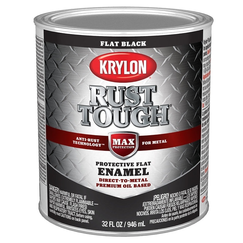 Krylon Rust Tough K09711008 Rust Preventative Paint, Flat, Black, 1 qt, 400 sq-ft/gal Coverage Area, Pack of 2