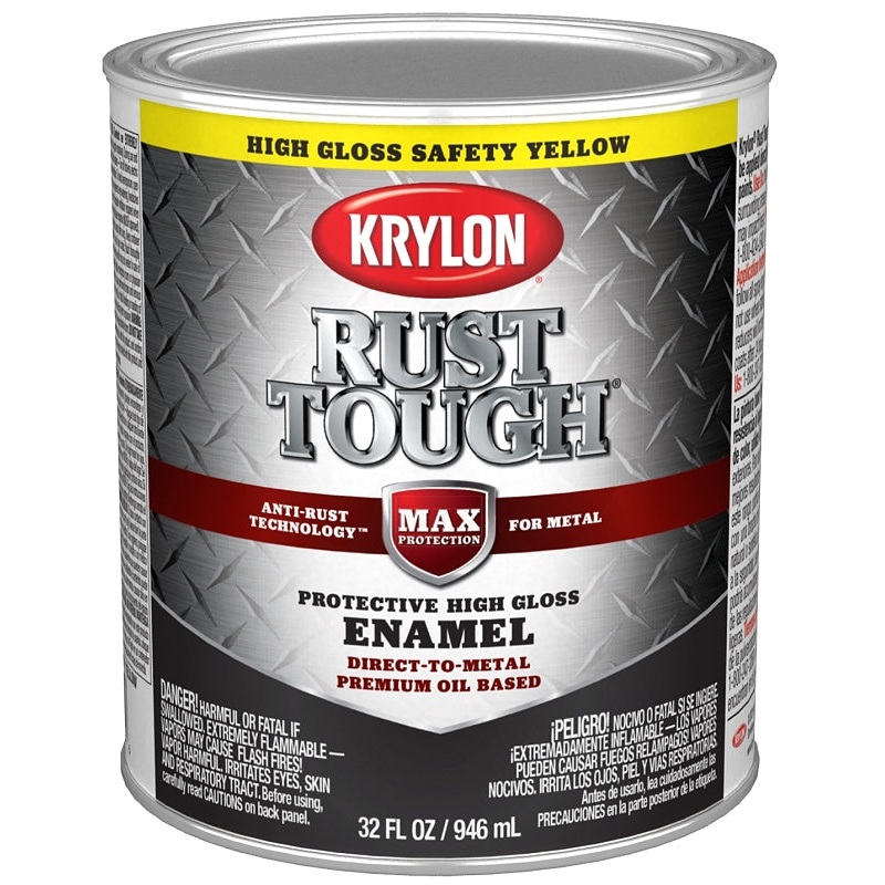 Krylon Rust Tough K09713008 Rust Preventative Paint, Gloss, Safety Yellow/Sun, 1 qt, 400 sq-ft/gal Coverage Area