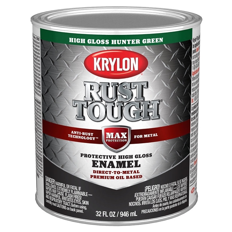 Krylon Rust Tough K09714008 Rust Preventative Paint, Gloss, Hunter Green, 1 qt, 400 sq-ft/gal Coverage Area, Pack of 2