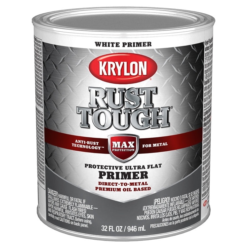 Krylon Rust Tough K09718008 Primer, Ultra Flat, White, 1 qt, Pack of 2