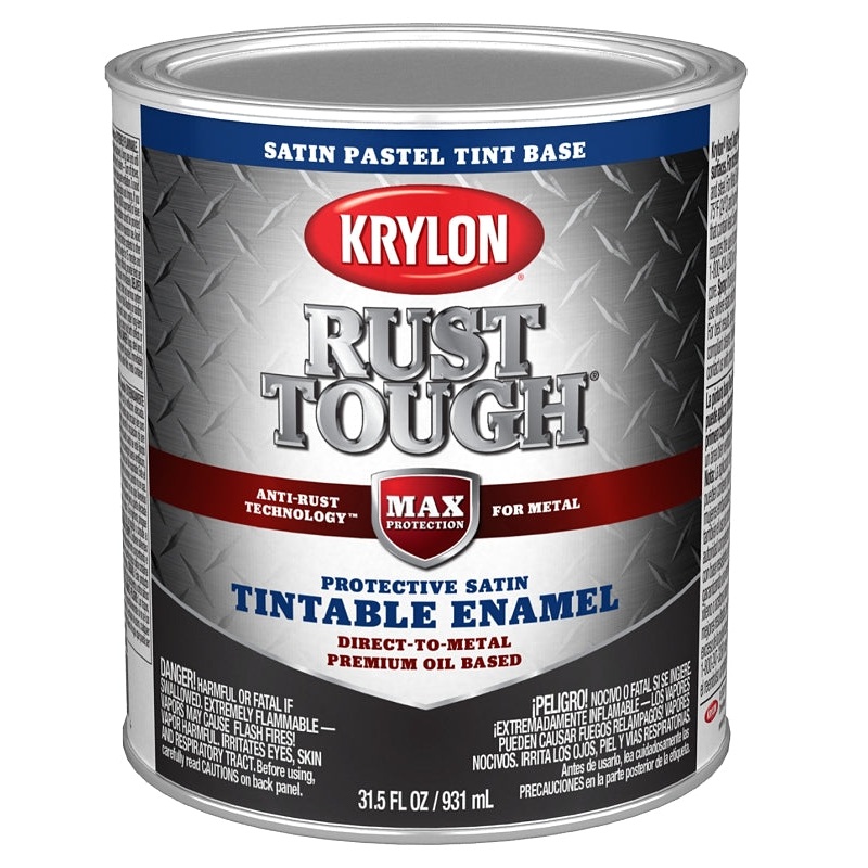 Krylon Rust Tough K09726008 Enamel Paint, Satin Sheen, Pastel Tint, 1 qt, 400 sq-ft/gal Coverage Area, Pack of 2