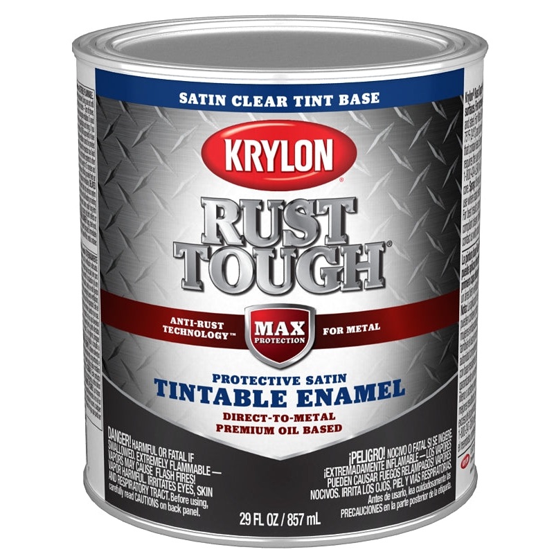 Krylon Rust Tough K09728008 Enamel Paint, Satin Sheen, Clear, 1 qt, 400 sq-ft/gal Coverage Area, Pack of 2