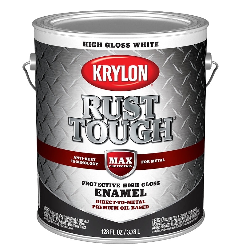 Krylon Rust Tough K09729008 Enamel Paint, Gloss Sheen, White, 1 gal, 400 sq-ft/gal Coverage Area, Pack of 4