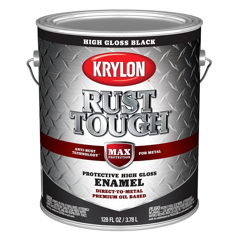 Krylon Rust Tough K09730008 Rust Preventative Paint, Gloss, Black, 1 gal, 400 sq-ft/gal Coverage Area, Pack of 4