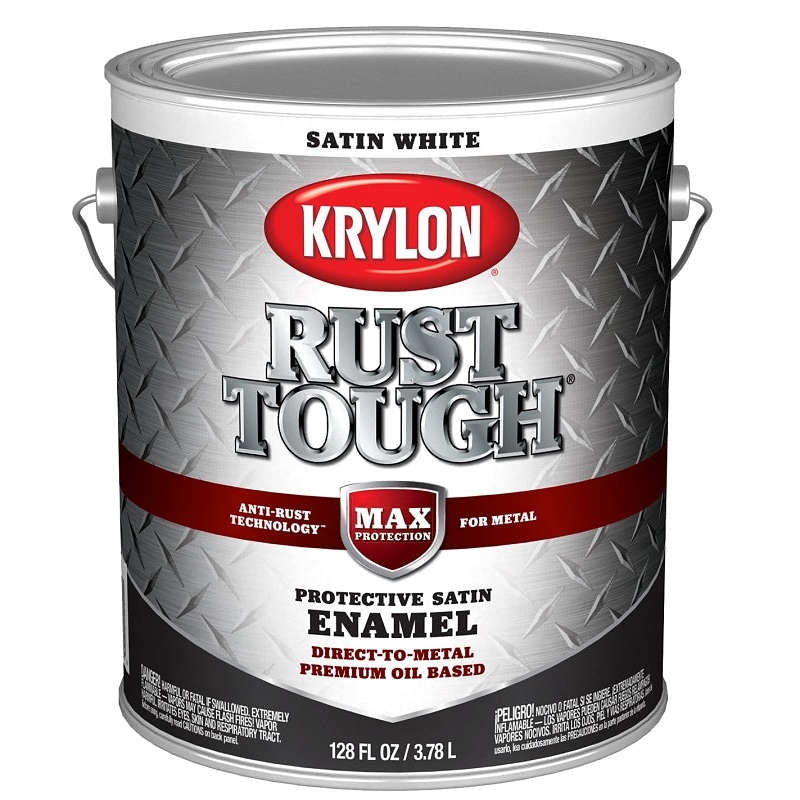Krylon Rust Tough K09732008 Rust Preventative Paint, Satin, White, 1 gal, 400 sq-ft/gal Coverage Area, Pack of 4