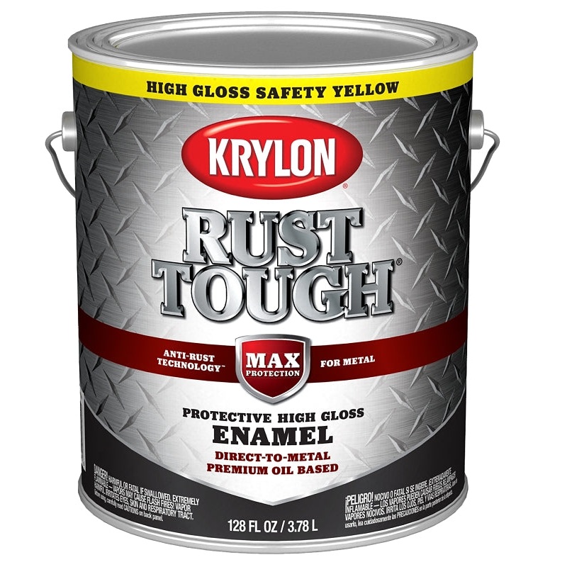 Krylon Rust Tough K09736008 Rust Preventative Paint, Gloss, Safety Yellow/Sun, 1 gal, 400 sq-ft/gal Coverage Area, Pack of 4
