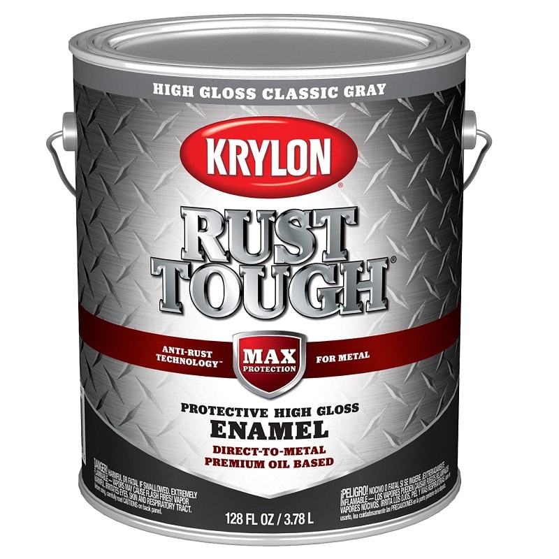Krylon Rust Tough K09738008 Rust Preventative Paint, Gloss, Classic Gray, 1 gal, 400 sq-ft/gal Coverage Area, Pack of 4