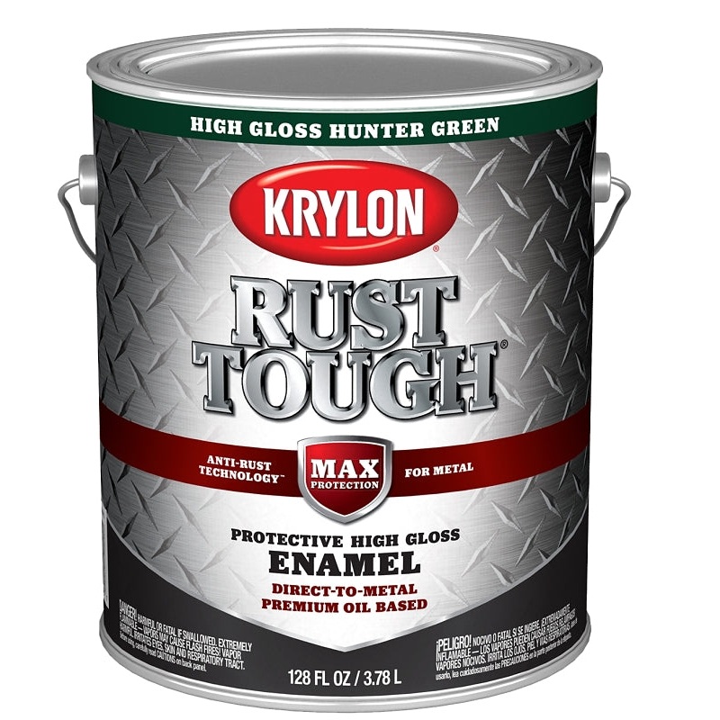 Krylon Rust Tough K09739008 Rust Preventative Paint, Gloss, Hunter Green, 1 gal, 400 sq-ft/gal Coverage Area, Pack of 4