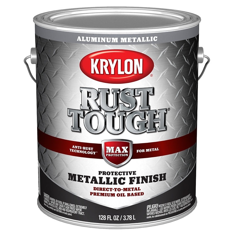 Krylon Rust Tough K09742008 Enamel Paint, Metallic Aluminum, 1 gal, 400 sq-ft/gal Coverage Area, Pack of 4