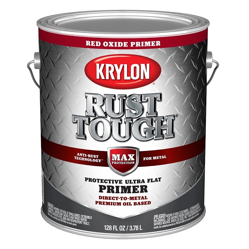 Krylon Rust Tough K09743008 Primer, Ultra Flat, Red Oxide/Rusty Metal, 1 gal, Pack of 4