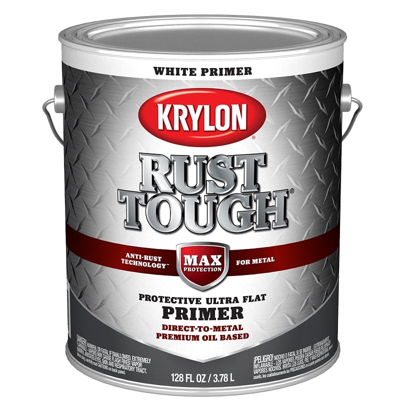 Krylon Rust Tough K09744008 Primer, Ultra Flat, White, 1 gal, Pack of 4
