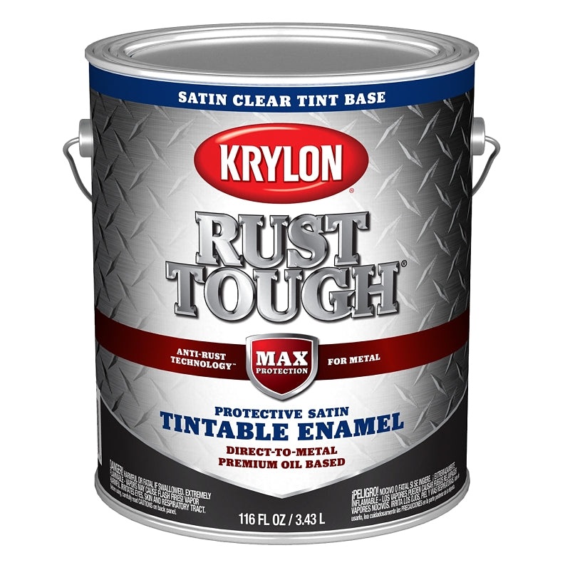 Krylon Rust Tough K09751008 Enamel Paint, Satin Sheen, Clear, 1 gal, 400 sq-ft/gal Coverage Area, Pack of 4